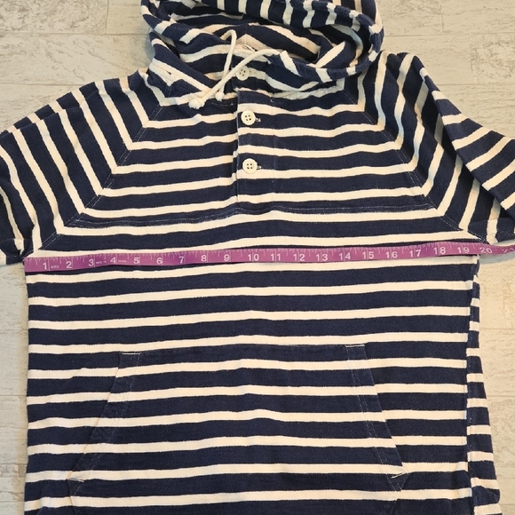 J. Crew Striped Navy & White Hooded Pullover Shirt Size Medium Hoodie Sweatshirt - Picture 3 of 8